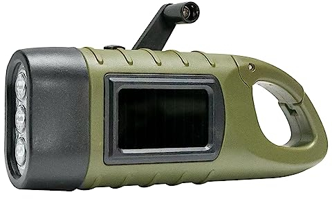 Grafner 2in1 LED Kubeltaschenlampe mit Solar und Karabiner, 3 ultrahelle LEDs, großer Akku, lange Leuchtdauer, spritzwassergeschützt, stoßfest, Dynamo Taschenlampe Notfall Kurbel Lampe Campinglampe