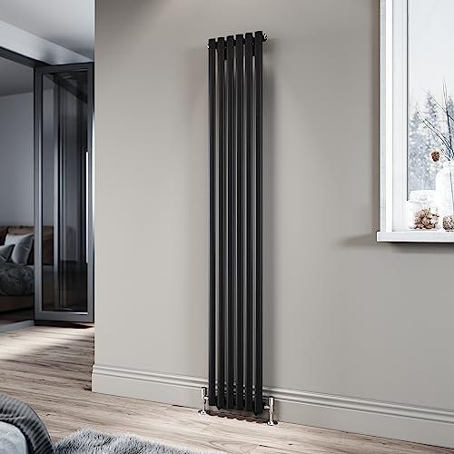 ELEGANT Black Vertical Radiator 1800x294mm Tall Upright Oval Column Single Panel Modern Central Heating