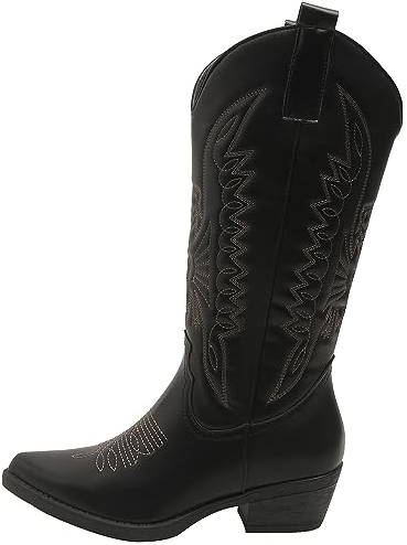 Queentina Stivali da cowboy da donna con tacco Stivali ricamati BJ1573, Bj1573 nero, 39 EU