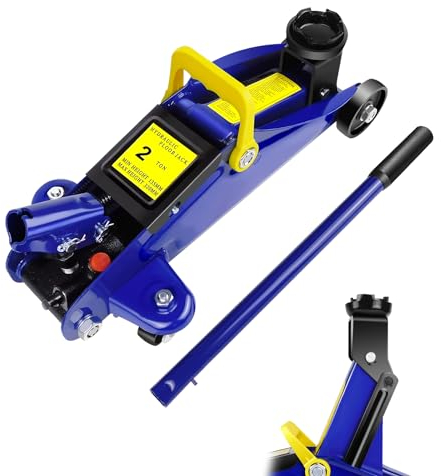 Stahlwagenheber/Hydraulischer Rangierwagenheber/Wagenheber mit Tragegriff und Lenkrollen für Autoreparaturen (Tragkraft: 2 Tonnen, Höhenverstellbar von 140 bis 290 mm, Robust & Langlebig)