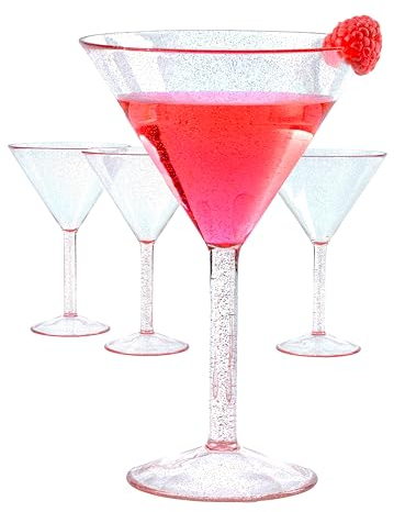 Simple Essence Bicchieri da Martini in plastica glitterata color oro rosa (set da 4), 270 ml, infrangibili, riutilizzabili, ideali per feste, piscina, camper, campeggio, vacanze, intrattenimento