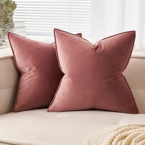 EMEMA Samt Kissenbezug Kissenhülle 45x45 cm Dekorative Sofakissen Dekokissen Umwickelte Kante 2er Set Kissenbezüge Zierkissenbezug für Sofa Wohnzimmer Schlafzimmer Marmelade