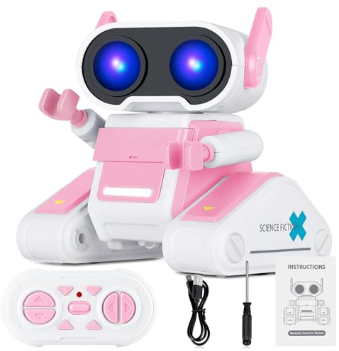 Winthai Roboter Kinder Spielzeug, Ferngesteuerter Roboter mit LED-Augen, Musik, RC Kinderspielzeug Kinder für ab 3 4 5 6 7 8 Jahre Jungen und Mädchen, Geburtstags, Rosa