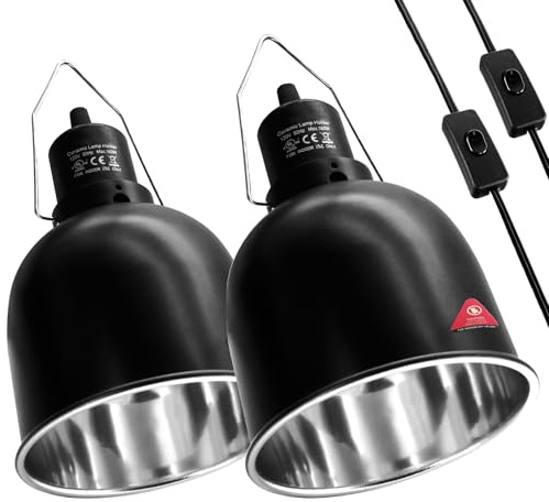 MECESOR Reptile Light Fixture, 2 Packs 5.5 Inch Deep Dome Lampshade, Reptile Heat Lamp Fixture with Separate Switches Fit for UVB Bulb Basking Heat Bulb for Reptile Glass Terrariums