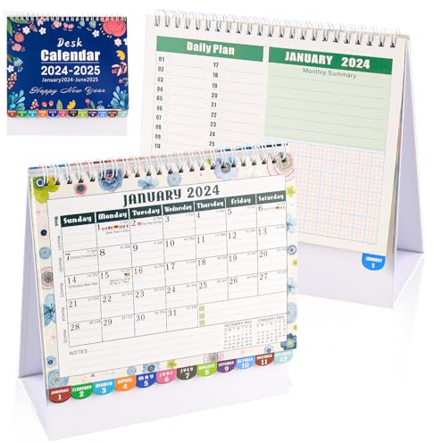 Tischkalender 2024–2025 Monatskalender, Kalender 2024 Tischkalender, Stehkalender January 2024 – June 2025, Tischkalender 2024 Quer, Tischkalender 2024 zum Aufstellen, Aufstellkalender 2024 (B)