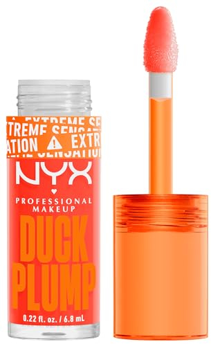 NYX Professional Makeup Laque à Lèvres Repulpante, Couleur Intense, Hautement Pigmentée, Fini Ultra-Brillant, À l'Huile de Gingembre, Vegan, Duck Plump, Teinte : Peach Out