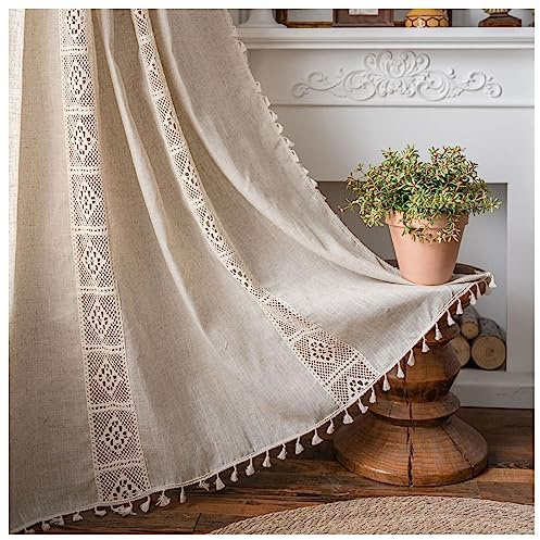 AMDXD Beige Vorhänge Verdunklung mit Kräuselband, Einfarbig Quaste Gehäkelt Muster Vorhang Junge Kinderzimmer Polyester, 150x220CM(BxH)