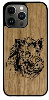 Enowood Coque en Bois de téléphone Iphone Artisanale - Sanglier 2 - Iphone 12 - Chêne