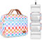 Travel Toiletry Bag for Women, Hanging Toiletry Bag with Hook Pastel Checkered Makeup Bag for Travel Size Toiletries, Cosmetics, Must Haves for Traveling Women