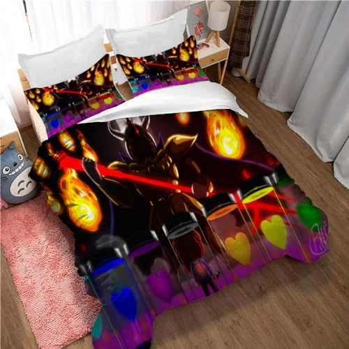 Ste-X Bettbezug-Set, Milbenabweisend Und Atmungsaktiv, 3-teiliges Undertale-Spiel-Bettwäscheset, Bettbezug-Set In Hotelqualität Mit 2 Kissenbezügen (ohne Füllung) (200x200cm,Undertale 06)
