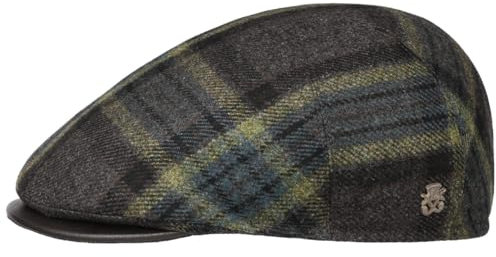 Mayser Marzio Wool Check Flatcap Zechbauer Schirmmütze Schiebermütze Herren - Made in The EU mit Schirm, Futter Winter Herbst-Winter - 62 cm Taupe