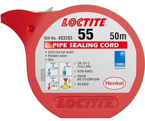 Loc-tite 55 Pipe Sealing Cord 50m High Performance Thread Sealing Solution for Plumbing HVAC and Industrial Applications Reliable Easy to Use and Durable Sealant for Pipes and Fittings.