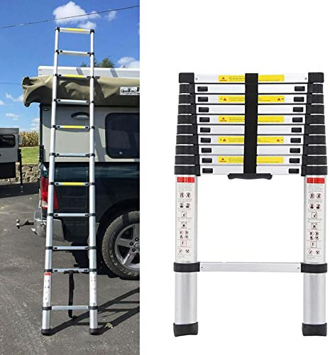 Telescopic Ladder 3.8M 12.5FT Multi-Purpose Aluminum Extension Ladder Anti-Slip Extendable Ladder Portable Loft Ladder Straight Ladder , Safty Lock Design, Max Capacity 150KG/330LB ( 10.5ft Straight