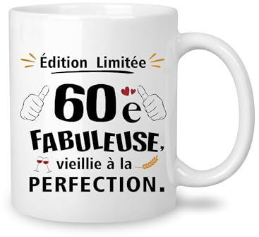 Yufansd Mug Anniversaire 60 Ans Humour Tasse pour Homme/Femme Cadeaux d'anniversaire Souvenir/Cadeau pour 60ème Maman Papa Grands-parents Tante Oncle Nounou Marraine Parrain Anniversaire (60)