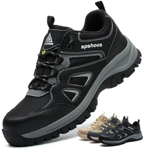 Arbeitsschuhe Herren S1P Sicherheitsschuhe Damen Leicht ESD Stahlkappenschuhe Küche rutschfest Atmungsaktiv Sportlich Schwarz EU 44