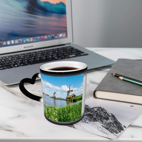 AELKSP Tazza Caffe Latte Te in Ceramica, 330 Ml Tazza Magica, Tazza Divertenti,Tazza colazione originale, tazza regalo,Mulini a vento di Zaanse Schans - Paesi Bassi
