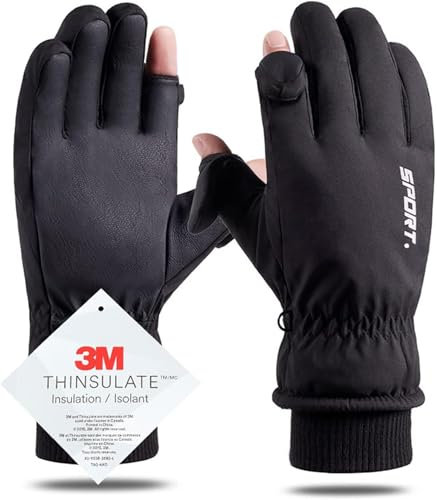 HNGEMSY Handschuhe Winter Skihandschuhe Herren Damen Winterhandschuhe wasserdichte Fahrradhandschuhe Winddichte Warm Touchscreen-Handschuhe Sports wie Laufen Radfahren (Schwarz, L)
