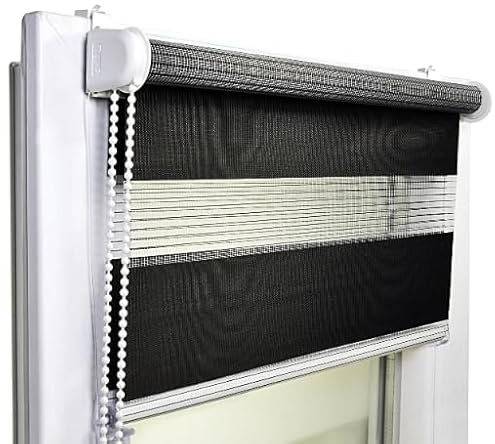 Rollos für Fenster ohne Bohren Klemmfix – Doppelrollo Tag Nacht Duo Rollo – Fenster Rollos für Innen Klemmfix ohne Bohren – 142 x 150 cm – Schwarz – Voppi