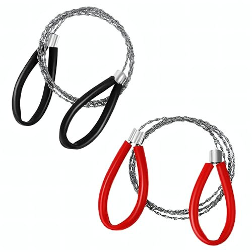 2 Stück Seilsäge, 80 cm Drahtsäge mit Schlaufen Handkettensäge Klein Handlich Schnell Verstaut überlebensausrüstung Säge Seil für Camping, Garten, Outdoor