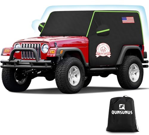 QUNSUNUS Fahrerhausabdeckung für Jeep YJ TJ 2 Türer, Halbgarage mit Baumwollfutter, Allwetter wasserdichte Regenschutz mit Riemen für Wind-, Sonnen-, UV- und Staubschutz