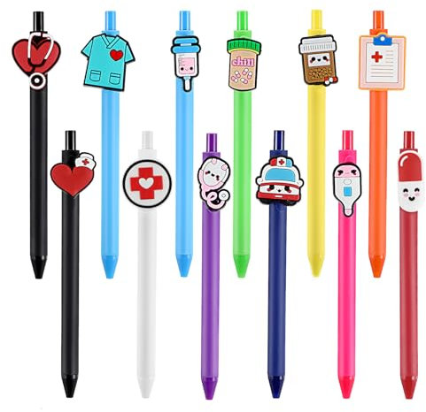Ptwola Niedliche Krankenschwester Stifte 12 Stück lustiger Cartoon Krankenschwester Stift Einziehbare Krankenschwester Kugelschreiber Geschenk für Krankenschwestern Ärzte medizinische Assistenten