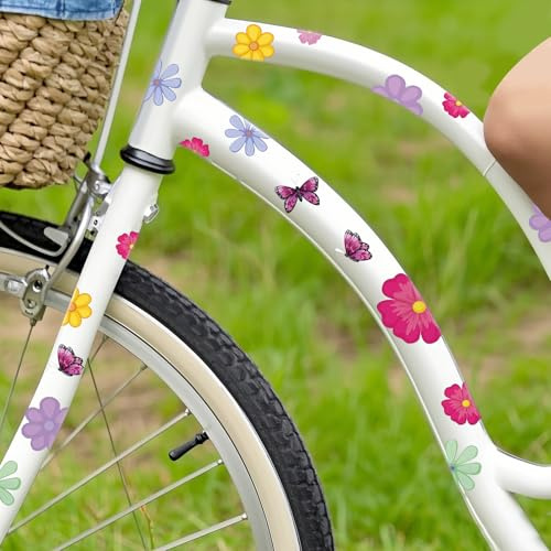 Fahrrad Aufkleber Blumen Sticker, 3 Blätter Bunte Fahrrad Aufkleber Wasserdichte Stoßfänger Aufkleber Selbstklebende Auto Blume Aufkleber für Mädchen und Frauen