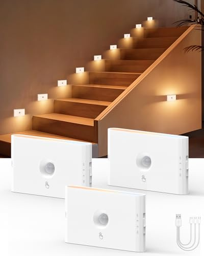 3-Pack Wiederaufladbare Bewegungssensor Nachtlicht mit Magnetbefestigung | 3 farbtemperaturen, innenräume, dimmbar treppenlichter für badezimmer, flur, küche, treppe