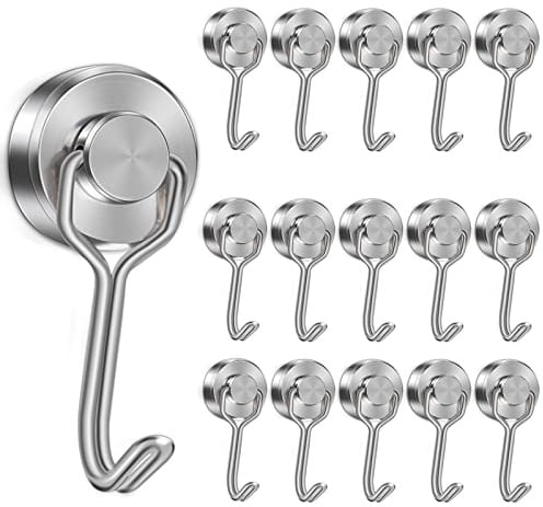 FPMYB 16 Stück Magnethaken Extra Stark 20mm Metallhaken Neodym Magnet Haken hält, 15kg Drehbar Magnetischer Haken, Magnet haken für Küche Schließfächer Schlafzimmer Büro Kühlschrankmagnet