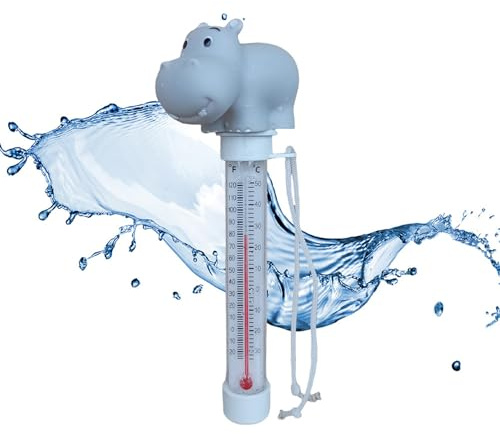 Schwimmende Pool Thermometer | Schwimmendes Wasserthermometer mit Schnur | Cartoon-Wassertemperatur Thermometer Schwimmbadthermometer für Swimmingpool, Spas, Aquarien, Fischteiche (hippo)