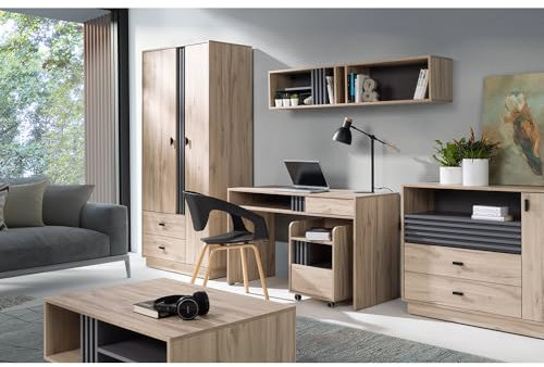 Lomadox Jugendzimmer-Set mit Kleiderschrank, Schreibtisch &Kommode in Eiche, modern 6-teilig