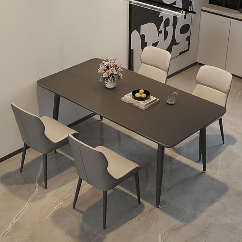 DRQXCN 5-teiliges Esstisch-Set aus Keramik-Steinplatten, Esstisch mit 4 Stühlen, 55 x 31 Zoll, Esstisch aus Keramik-Steinplatten for Esszimmer