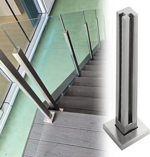 Garde-corps en verre Panneau De Rampe En Verre Sans Cadre Pour Escaliers, Poteau De Rambarde En Verre Sans Poinçonnage Avec Fentes Et Base, Pince À Verre Robuste Pour Terrasse(Silver Corner Post,100cm