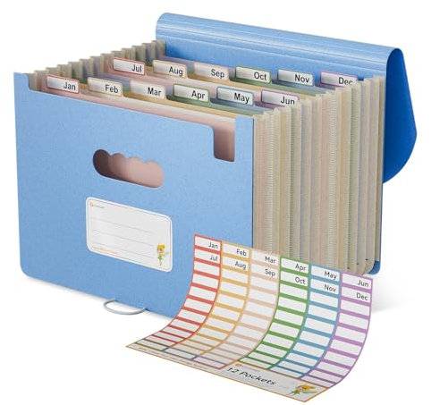 EcoStash Dokumentenmappe A4 12 Fächer, Weizenstroh Fächermappe Sortiermappe Bunte Datei Ordner Organizer, Akkordeon Aktenmappe Ordnungsmappe, BPA-frei, Zurück zur Natur, Gesundes Leben-Business Blau