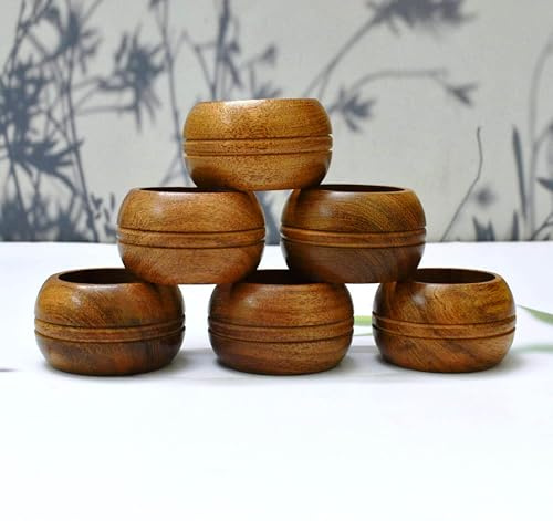 India House Handgefertigter Serviettenring aus Holz, runde Form, geschnitzt, für den täglichen Gebrauch, dekorativ, 3,8 cm, 6 Stück, perfekt für Tischdekoration, Dinner-Party, Esstische