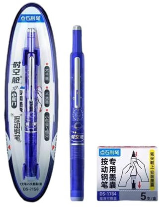 idqwsswt Writech Clictek Retractable Fountain Pen Medium Nib For Smooth Clear Lines Retractable Fountain Pens For Writing, Deep Blue, ErasableBlue1+5