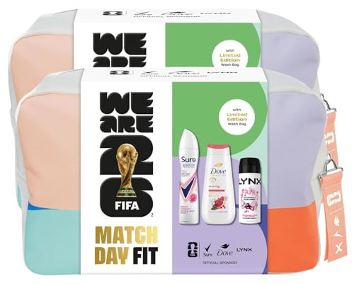 FIFA Match Day Fit Women’s Grooming Gift Set- 2 Pack with Anti Perspirant Body Wash, Body Spray and Limited Edition Wash Bag Three Piece Self Care Kit for Her Inspired by Official FIFA Football Style
