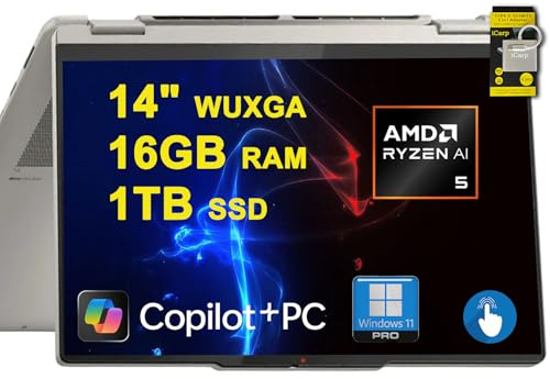 Lenovo Yoga 7 2-in-1 Laptop 14 WUXGA OLED Touch (100% DCI-P3, 600nits HDR) AMD 6-core Ryzen AI 5 340 (Up to 50 Tops) 16GB RAM 1TB SSD for Creator Business Professional Win11Pro ICP Acc