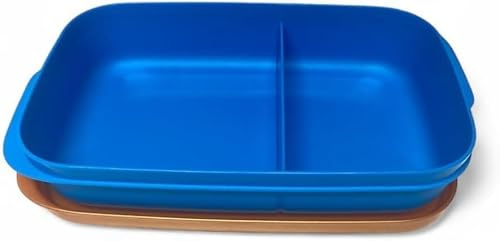 Tupperware to Go Lunchbox clevere Pause 590ml Brotdose mit Trennwand Eco+ Schule Dose getrennt mit Abtrennung gold blau