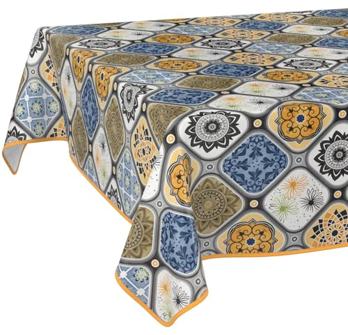 Wachstuchtischdecke Tischdecke abwaschbar Wachstischdecke pflegeleicht wasserabweisend Lotuseffekt Gartentischdecke Porto 160 x 100 cm mit Saum (Eingefasst)