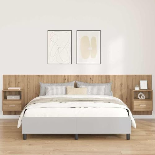 Holamys Kopfteil mit Schrank, 3-teilig, Artisan-Eiche Holzwerkstoff, wandmontiertes Design, 297 cm Breite, modernes Bett-Kopfbrett Set für Schlafzimmer mit viel Stauraum