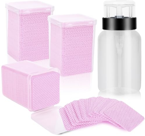 ShanySheny 600PCS Lint Free Nail Wipes with Dispenser, Nail Polish Remover Wipes with Acetone Dispenser, Lash Glue Cleaning Wipes With 1PCS Empty Pump Bottle Dispenser 210ML/7.1OZ