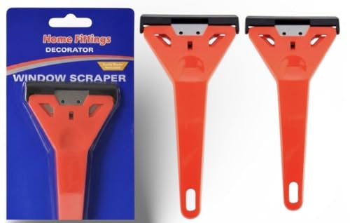 Decorator Window Scraper Glass & Paint for Quick and Easy Removal of Paint, Adhesive, Stickers and More from Glass, UPVC, Wood and Metal Surfaces, Sticker Remover Razor (Pack of 2)