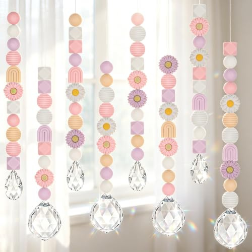 Sonnenfänger Kristall, 8 Stück DIY Kristalle Anhänger, Fensterdeko Hängend | Sonnenfänger Bastelset, DIY Fensterdeko mit Kristallkugeln und Perlen, Suncatcher für Fenster Haus Garten Windspiel (Rosa)