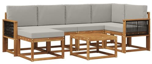 vidaXL Outdoor-Sofagarnitur mit Kissen 7 pcs Natürlich und Hellgrau, Garten Sofa, modernes Eckset, wetterfestes Loungemöbel, Terrassen Sitzmöbel für entspannten Komfort