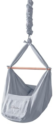 Swollie Premium Federwiege Blau - für Babys ab Geburt bis 15 kg - Bio-Baumwolle mit Schafwollmatratze - mit Deckenbefestigung - geborgener und sicherer Babyschlaf