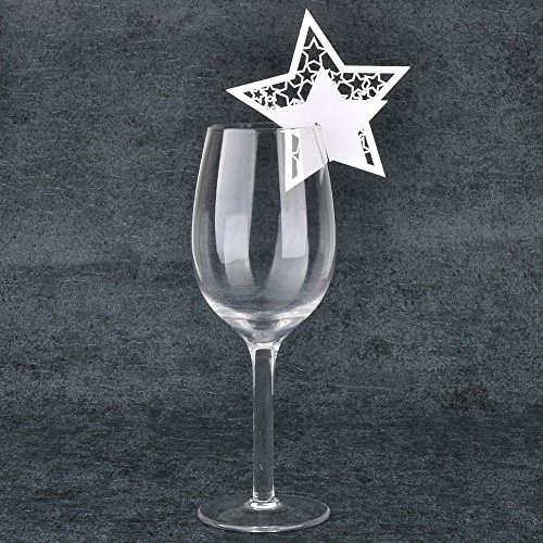 Jingxu 50st Tischkarten Geburtstag Glas Platzkarten Glasanhänger Weinglas Cup Deko Champagnerglas Deko Gastgeschenk Hochzeit Party Tischdeko Stern