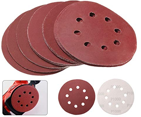 TOPWA 25PCS Sanding Discs Pads Hook and Loop Sanding Sheets Discs Pads 800 1000 1200 1500 2000 Grit 5 inch Assorted Orbital Sander Round Sandpaper Tool for Random Orbital Sander 8-Hole