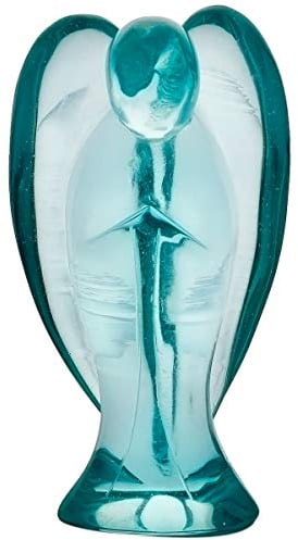 mookaitedecor 3 Inch Blue Glass Guardian Angel Gemstone Carved Figurine Statue Home Ornament, Healing Crystal Gifts, Love Peace Lucky Charm Stone Angel for Reiki Chakra Decoration