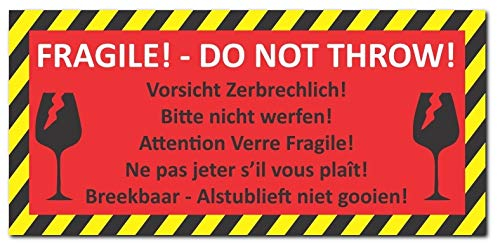 24 Stück Aufkleber Vorsicht zerbrechlich DIN lang (210 x 98mm) Folienaufkleber (Auf-525) Bitte nicht werfen