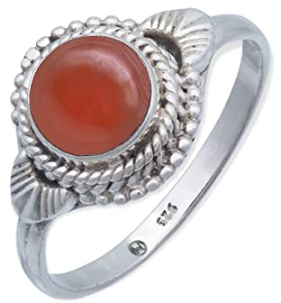 mantraroma Damen Ring 925 Silber Karneol Edelstein orange ausgefallen verspielt (MRG-153-16-(56))